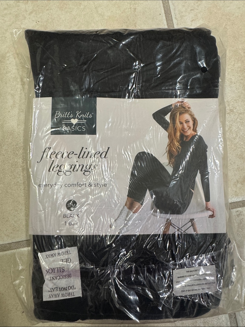 2 Britt’s Knits S/M Basics Fleece-Lined Black Leggings